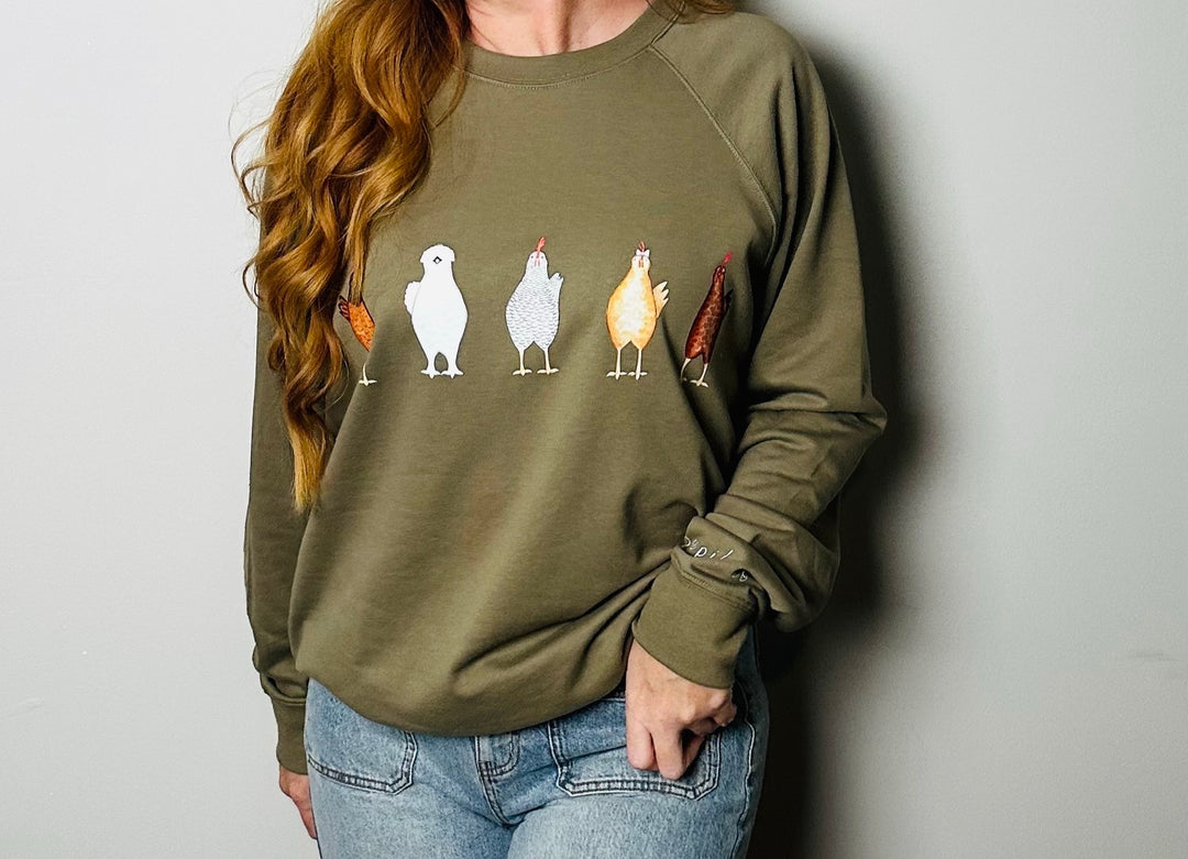 Chicken sweatshirt without Ears on sage