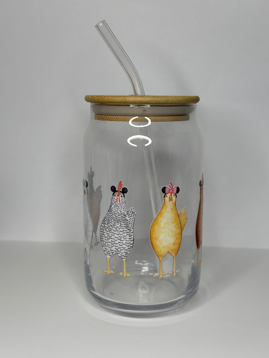 Chicken drinking glass