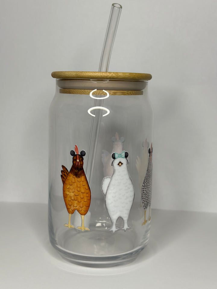 Chicken drinking glass