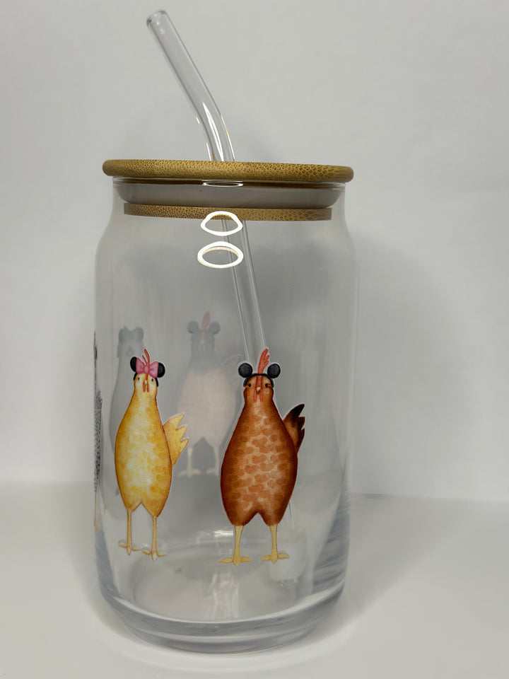 Chicken drinking glass