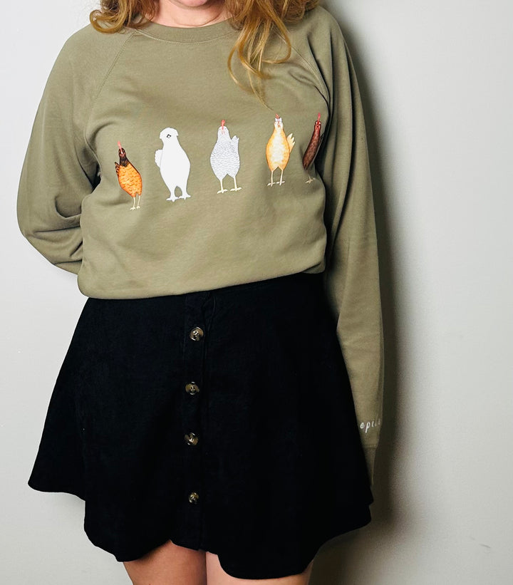 Chicken sweatshirt without Ears on sage